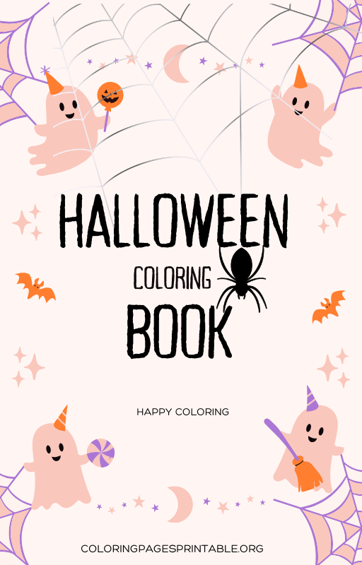 The cover of the Halloween Coloring Book Printable, featuring Halloween icons like a pumpkin, ghost, and spooky background.