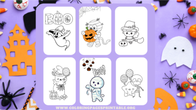 A collection of Halloween-themed coloring pages featuring pumpkins, witches, ghosts, and spooky designs for kids and adults.