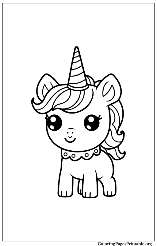 A happy unicorn with a short mane and smiling expression.