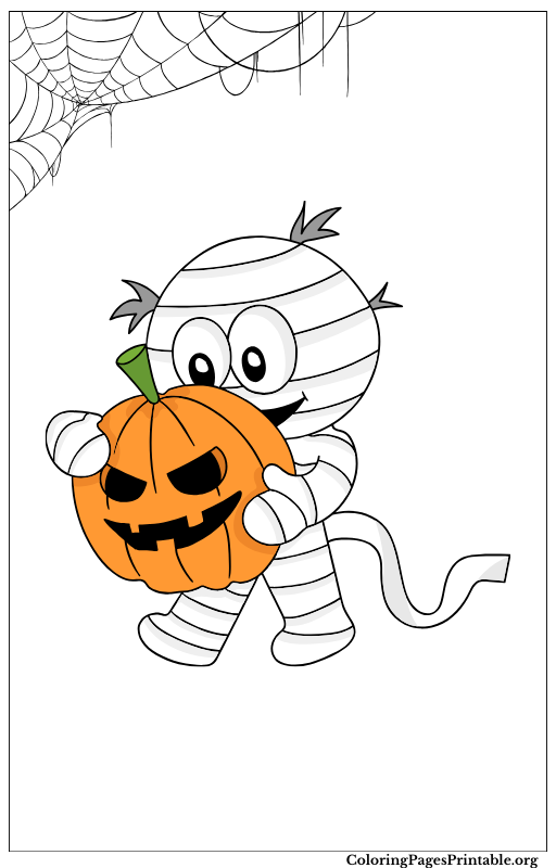 From our Halloween Coloring Pages this a cute mummy holding a carved pumpkin with a spooky smile.