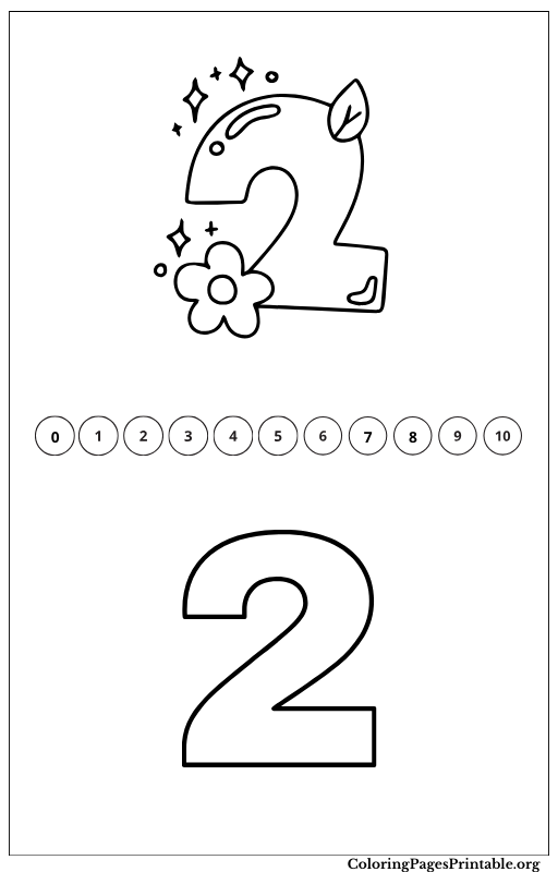 Coloring page for the number 2, featuring playful images of the number 2.