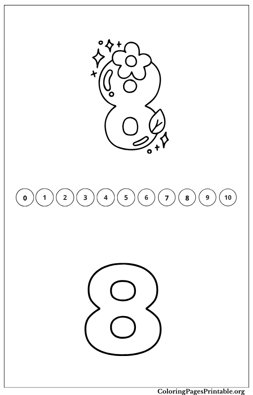 Coloring page for the number 8, paired with playful design of Number 8.