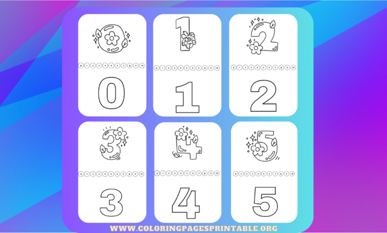 Printable numbers coloring pages featuring numbers 0 to 10 for kids to color and learn.