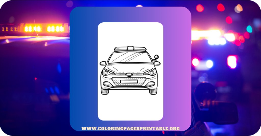 A powerful police car with flashing lights, ready for action on the streets, waiting to be colored in bold shades.