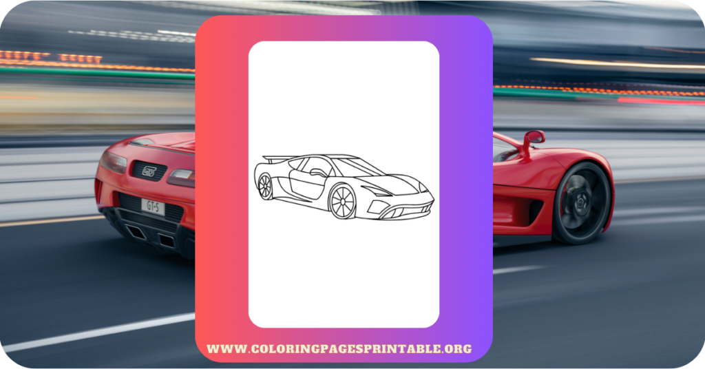 A sleek sports car ready for coloring, showcasing its aerodynamic design and fast-moving wheels.