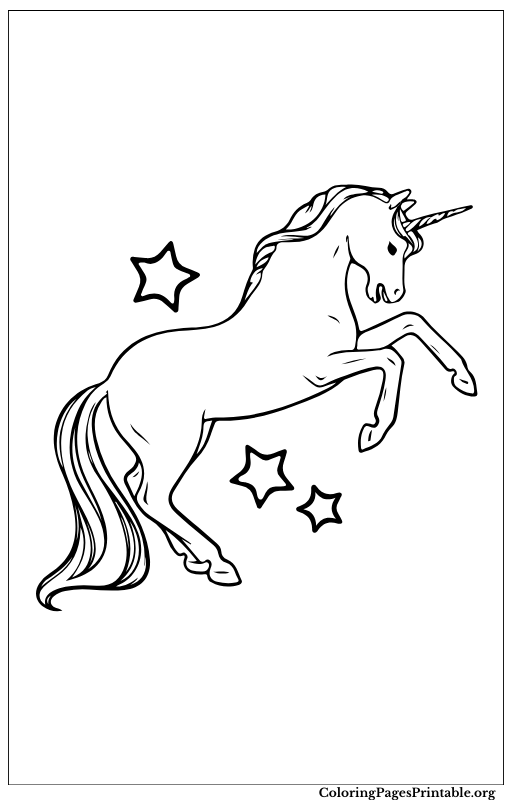 A unicorn leaping with stars around it.