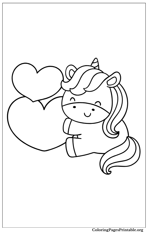 A unicorn holding a large heart, with a loving expression.