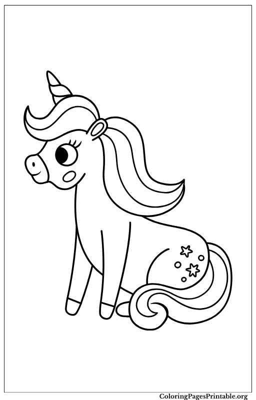 A unicorn with a curled tail and flowing mane.