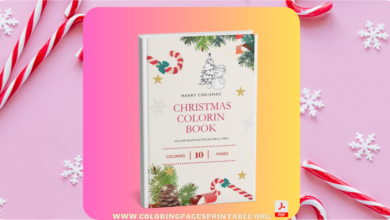 Xmas Coloring Book with Christmas-themed illustrations including Santa, reindeer, and snowman.