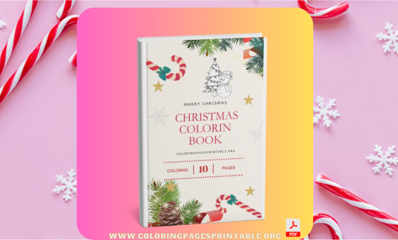 Xmas Coloring Book with Christmas-themed illustrations including Santa, reindeer, and snowman.