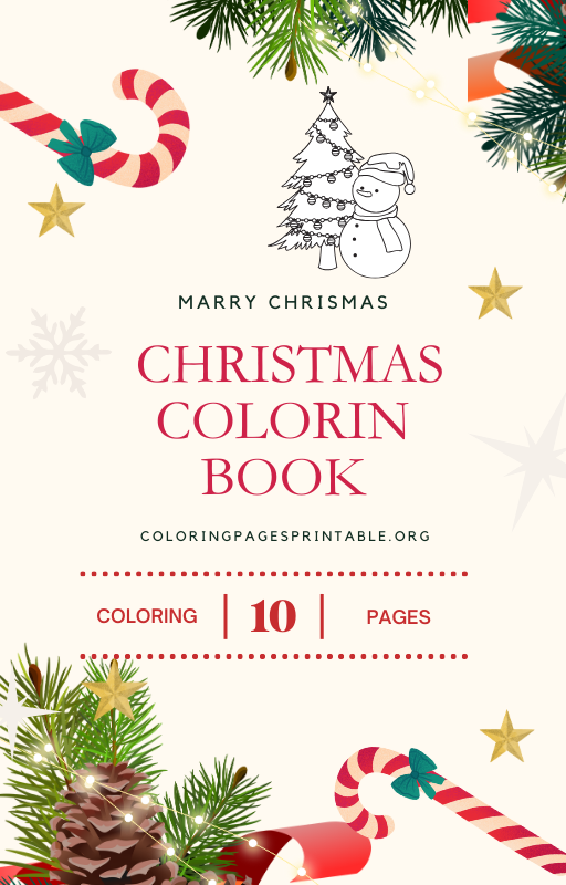 Xmas Coloring Book cover featuring Christmas ornaments, Santa, and holiday cheer.